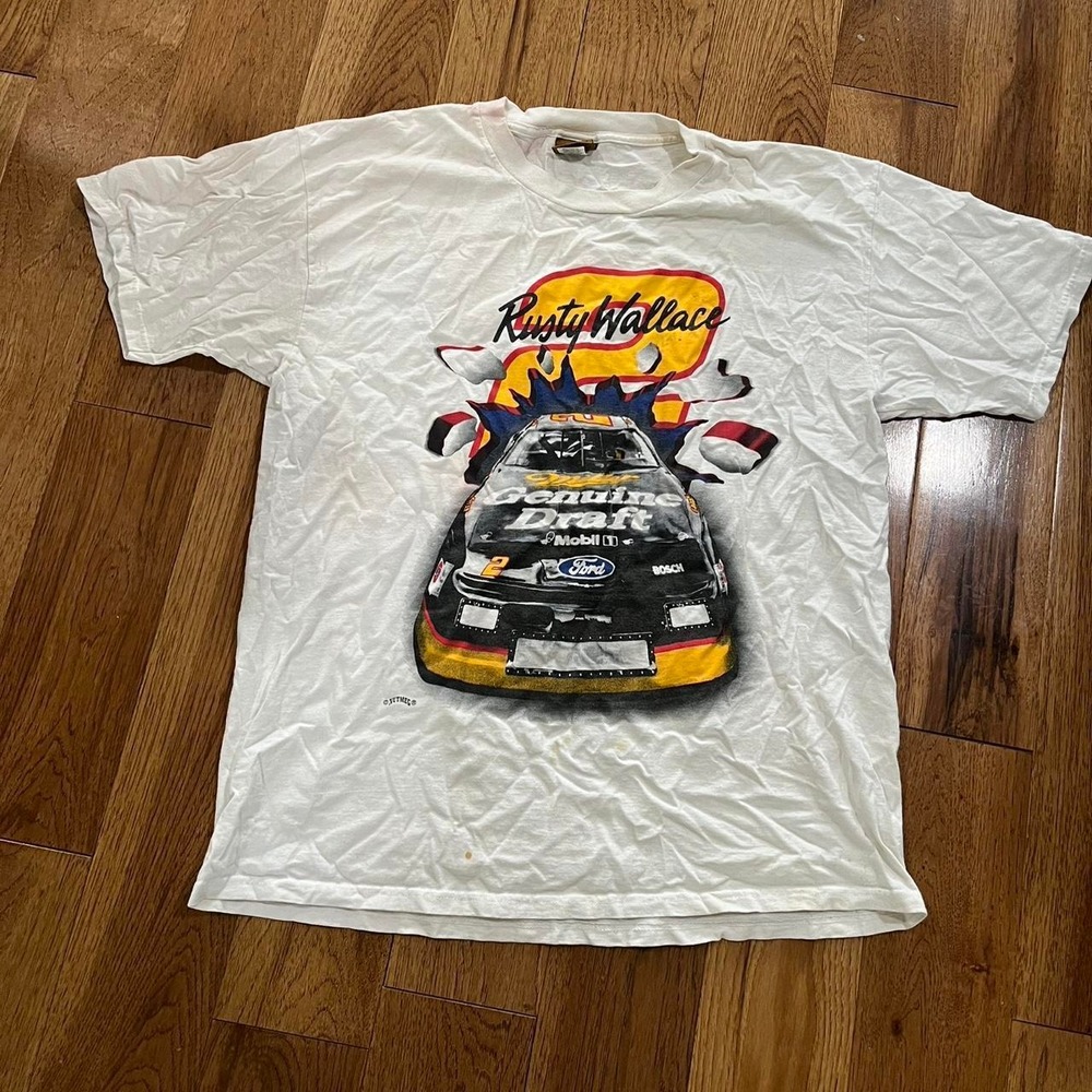 1990s Nutmeg Rusty Wallace NASCAR AOP shirt size XL